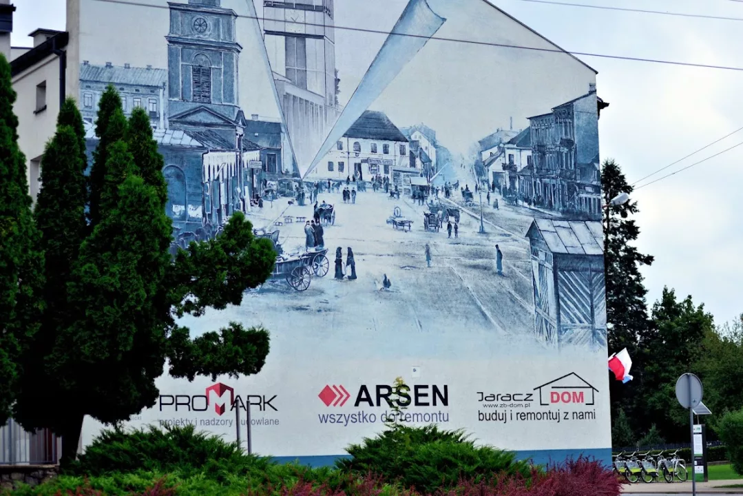 Mural z panorama Zduńskiej Woli