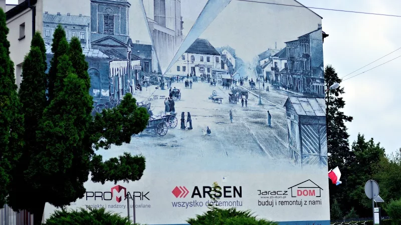 Mural z panorama Zduńskiej Woli