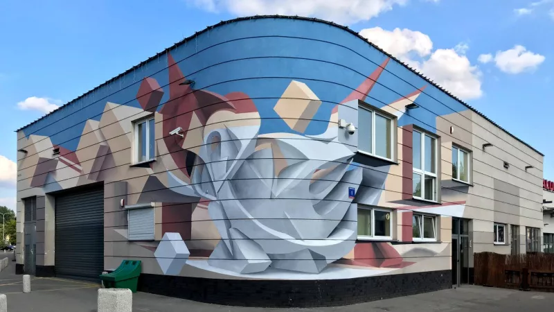 Mural - Peeta (Włochy), Hala na Rynku Bałuckim od strony ul. Zgierskiej, 2018